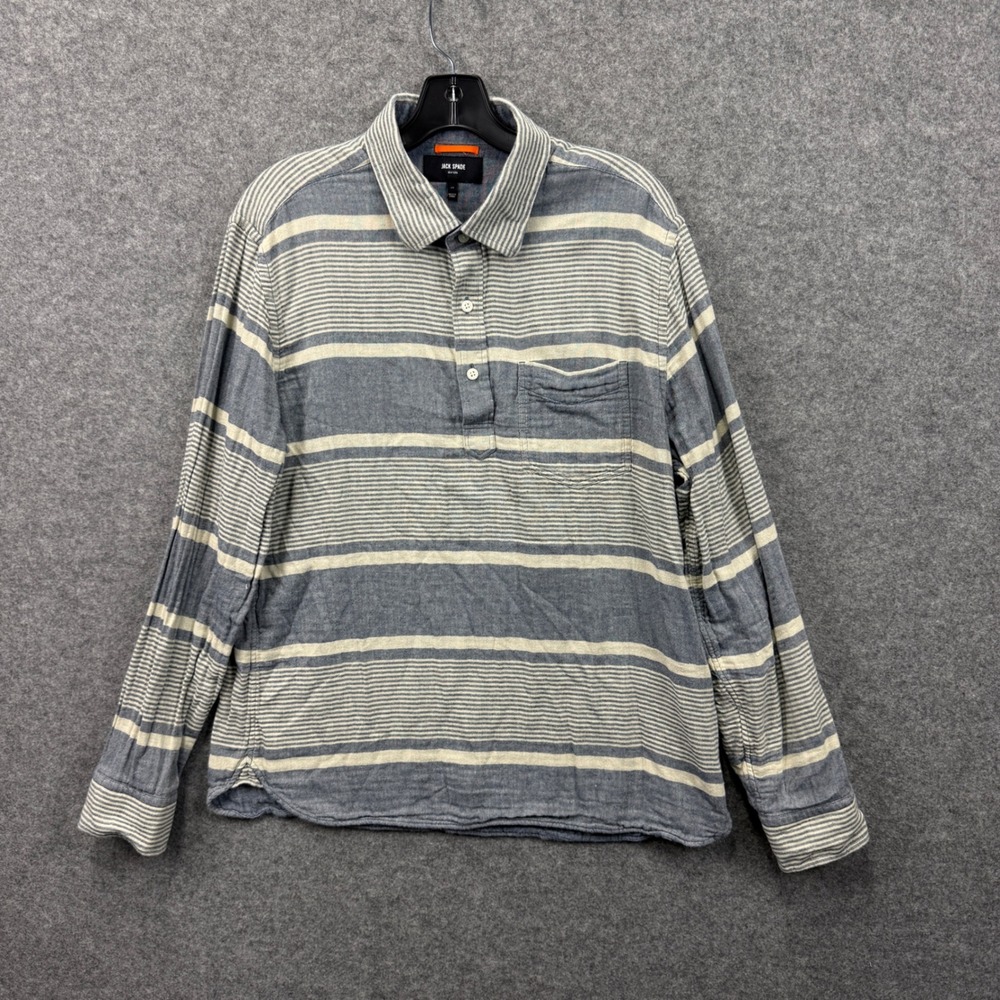 Jack Spade New York Mens Blue White Striped Long Sleeve Popover Shirt Size L